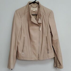 Michael Kors light pink leather moto jacket